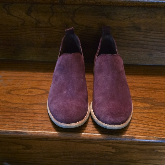 Clarks Shoes - Womens CLARKS Suede Slip-On Casual Shoes in Burgundy - 8